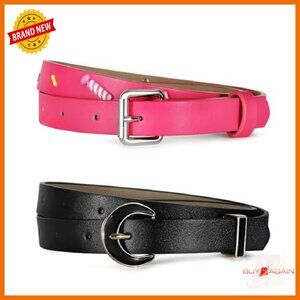 2 Pack Thin Synthetic Leather Belts XS-XL Waist 22-44" Gift Set